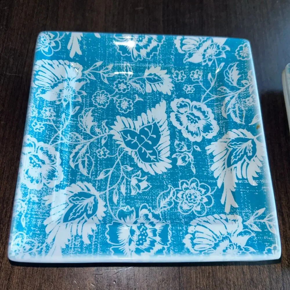 8 Sur La Table Melamine 6” Appetizer Dessert Turquoise Blue Crosshatch Plates